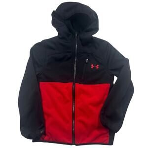 Under Armour Kid's Red Softshell Front Zip Hooded Coat Jacket Fleece Outdoorsy S